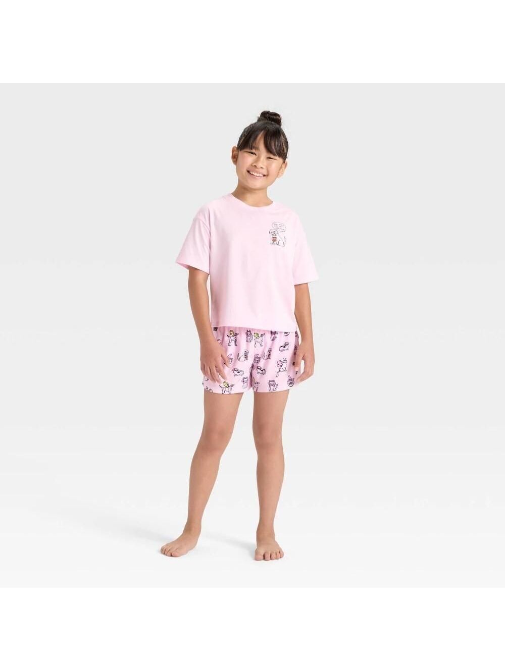 Girls' 2pc Halloween Dogs Short Sleeve Pajama Set - Cat & Jack™ Pink XL